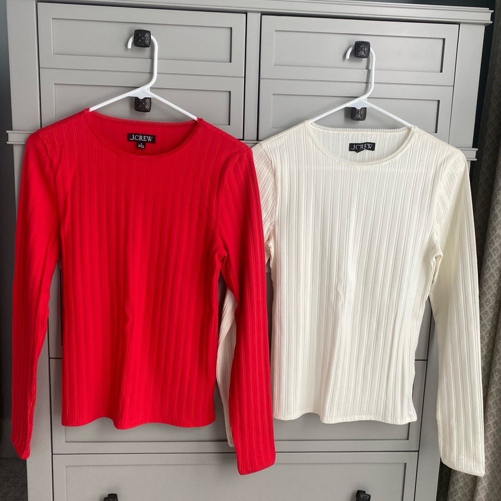 J. Crew Pointelle Red and White Ribbed Tops - Like New